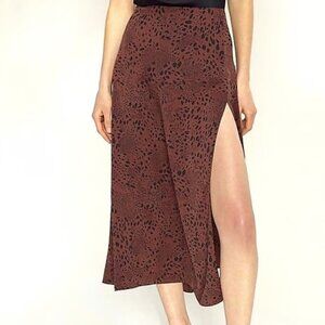 Wilfred Rhythm - Brown Leopard Satin - Midi Skirt - Size 0